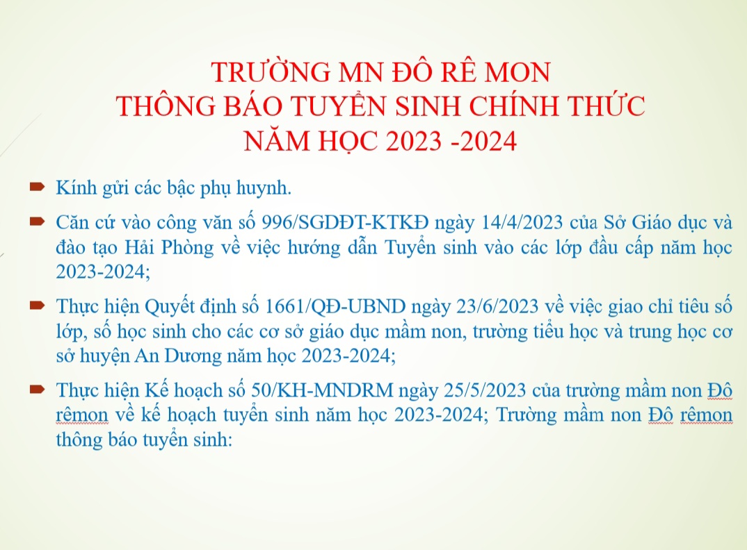 THÔNG BÁO TUYỂN SINH CHÍNH THỨC NĂM HỌC 2023 -2024